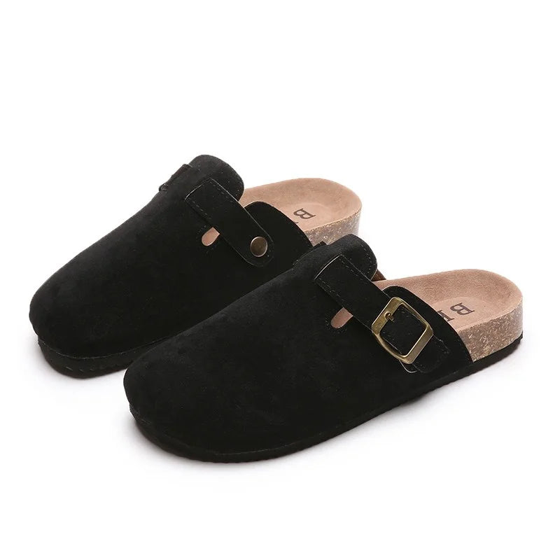 Suede Closed Toe Buckle Slide