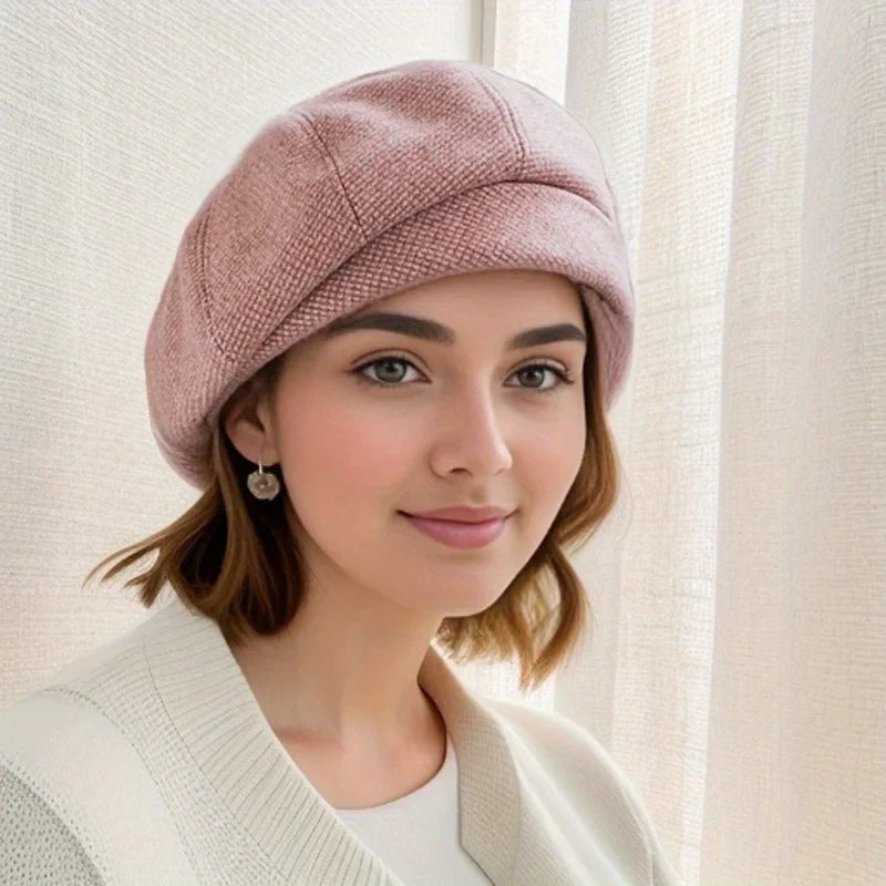 Women's Wool Beret Hats Plaid Autumn Winter Vintage Fashion