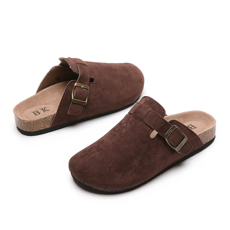 Suede Closed Toe Buckle Slide